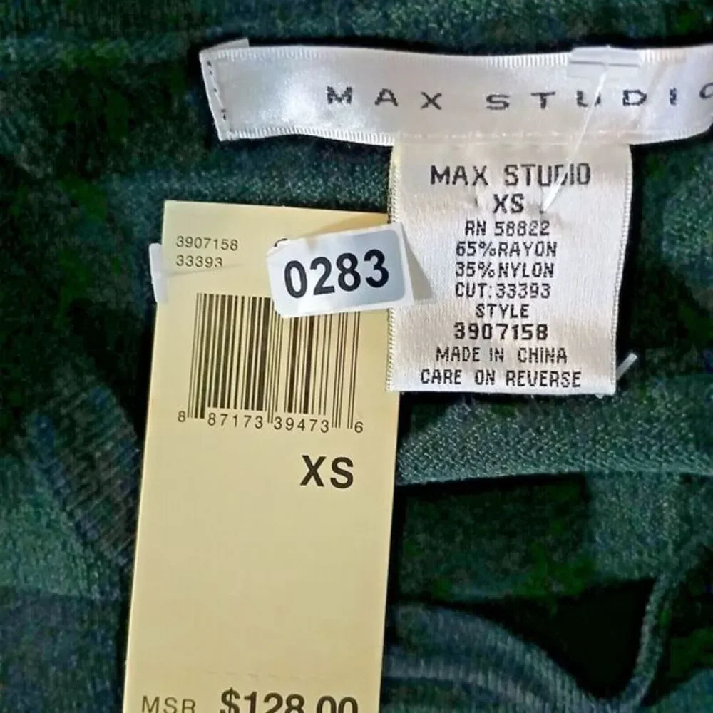 Max Studio Womens Sweater Dress Black Green Knit Stretch 3/4 Sleeve Size XS NEW‎